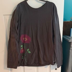 Life Is Good Long Sleeve Tee in Black with Pink Floral